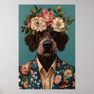 Póster de Pointer Alemán de Pelo Duro con Traje, A