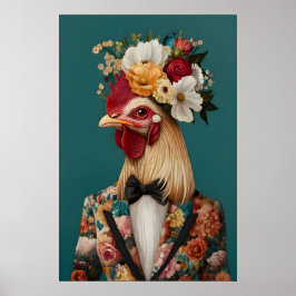 Póster de pollo con traje, retrato de pollo, pollo