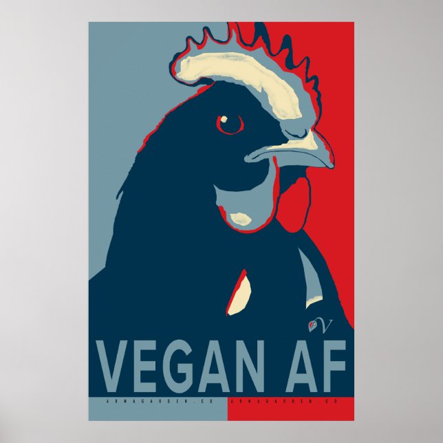 Poster de Pollo de Arte Pop Blanco Rojo - Vegan AF (Frente)