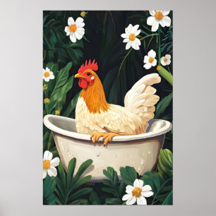 Póster de pollo en bañera, Póster divertido de ani
