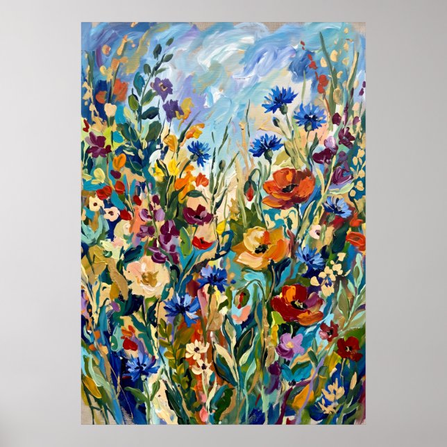 Póster de prado de flores silvestres colorido (Frente)