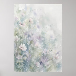 Póster de prado de flores silvestres de acuarela e