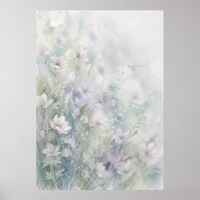 Póster de prado de flores silvestres de acuarela e (Frente)