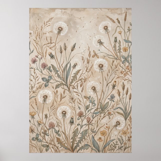 Póster de prado de flores silvestres vintage (Frente)