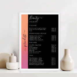 Póster de precios de salón Ombre, rosa, naranja y 