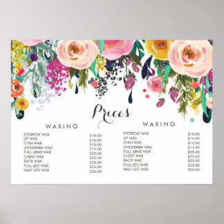 Póster de Precios Menú de Salón de Belleza de Cabe