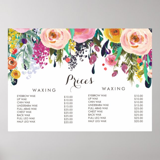 Póster de Precios Menú de Salón de Belleza de Cabe (Frente)