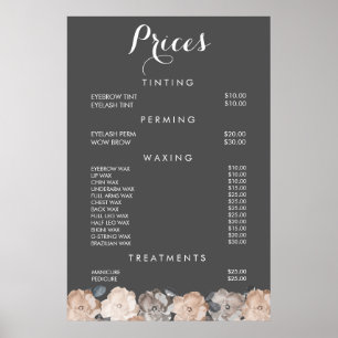 Póster de Precios Menú de Salón de Belleza de Cabe