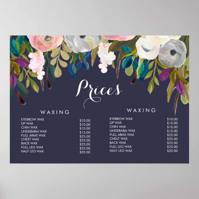 Póster de precios menú de salón de belleza peluque (Frente)
