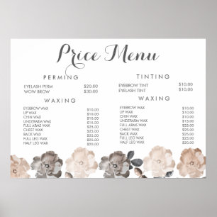 Póster de Precios Menú de Salón de Belleza Peluque