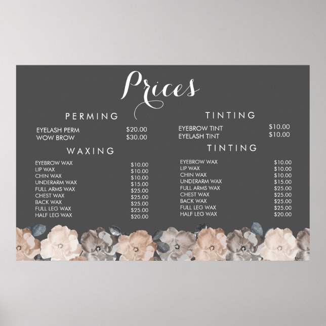 Póster de Precios Menú de Salón de Belleza Peluque (Frente)