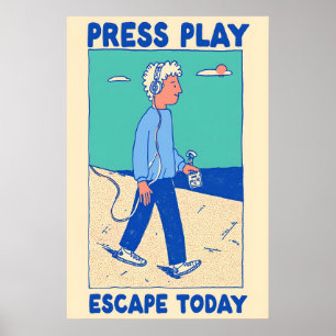 Póster de Press Play Retro Walkman Arte Impreso –