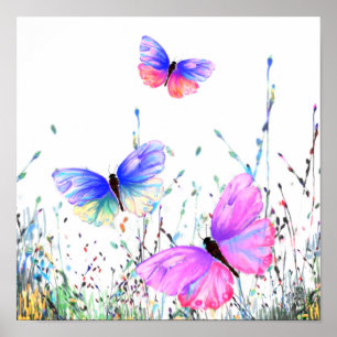 Póster de primavera Mariposas coloridas volando Pi