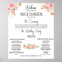 Póster de Programa de Boda Floral con Verdor