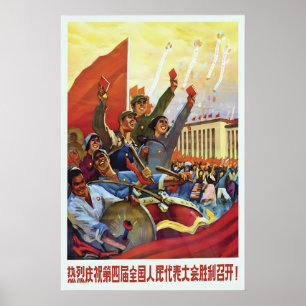 Póster de propaganda chino que da la bienvenida a 