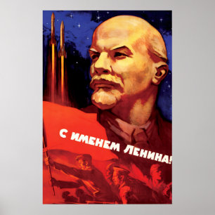 Póster de propaganda soviética en el nombre de Len