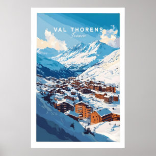 Póster de pueblo de esquí de los Alpes franceses 1