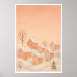 Póster de pueblo invernal acogedor