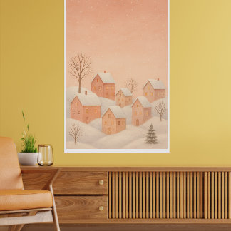 Póster de pueblo invernal acogedor