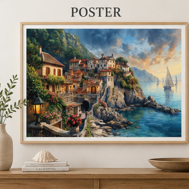 Póster de pueblo mediterráneo junto al mar (Subido por el creador)