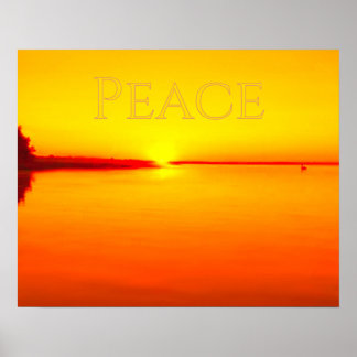 Póster de puesta de sol ámbar pacífica sobre el ag