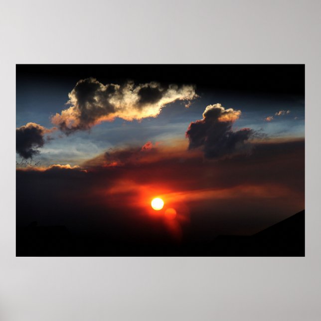 póster de puesta de sol de fuego solar (Frente)