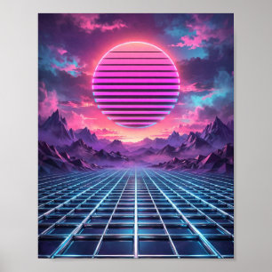 Póster de puesta de sol de Vaporwave de Midnight G