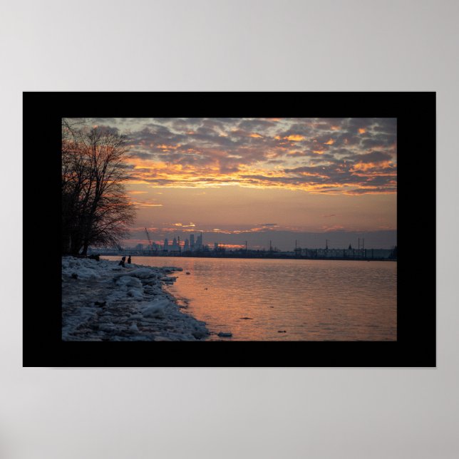 Póster de puesta de sol en el río en invierno (Frente)