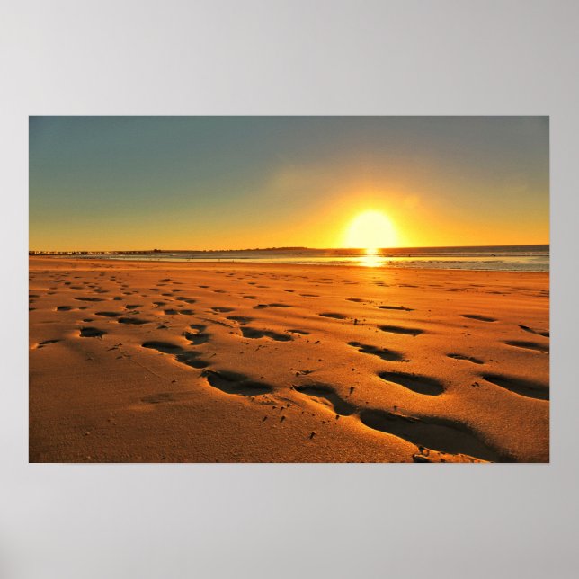 Póster de puesta de sol en la playa hermosa (Frente)