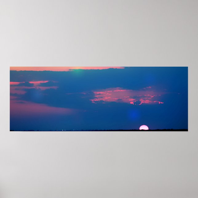 Póster de puesta de sol impresionista desde el mar (Frente)