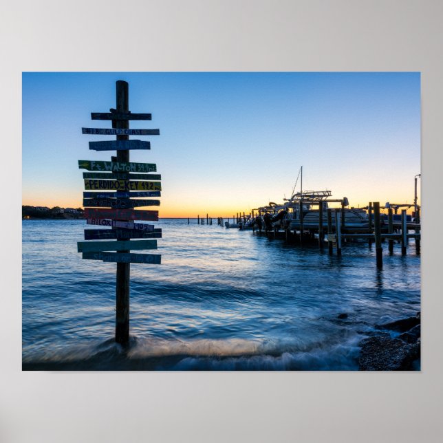 Póster de puesta de sol junto al muelle de la bahí (Frente)