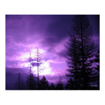 Póster de puesta de sol morada y siluetas de 20" x
