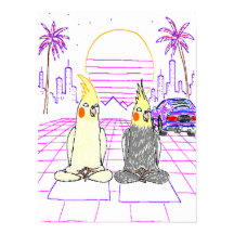 Póster de puesta de sol retro de cockatiels Vaporw