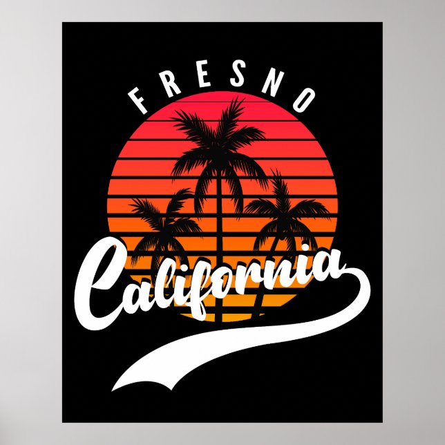 Póster de puesta de sol retro de Fresno (Frente)
