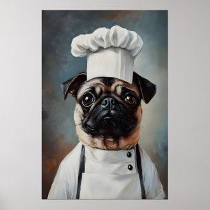 Póster de Pug con sombrero de chef, Póster de masc