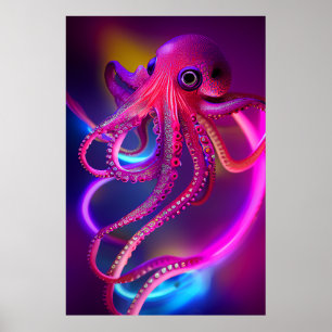 Poster de pulpo colorido - arte digital de monstru