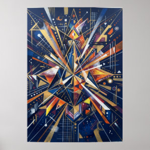 Póster de ráfaga de estrellas geométricas doradas