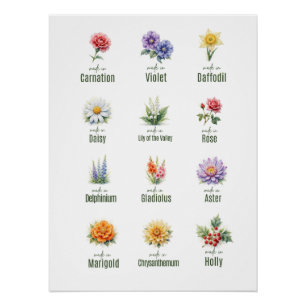 Póster de Ramo de Flores de Nacimiento   Acuarela 