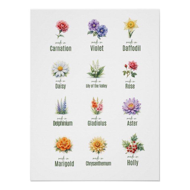 Póster de Ramo de Flores de Nacimiento | Acuarela  (Anverso)