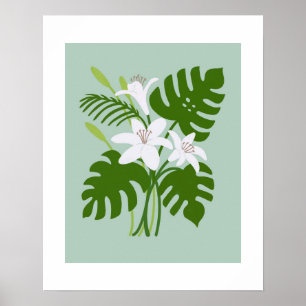 Póster de ramo de lirios tropicales Monstera