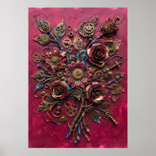 Póster de ramo de rosas texturizadas de Borgoña
