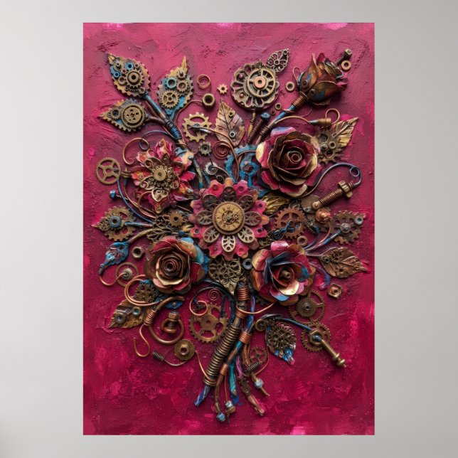 Póster de ramo de rosas texturizadas de Borgoña (Frente)