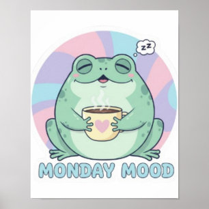 Póster de rana de café Rana linda bebiendo café Ac
