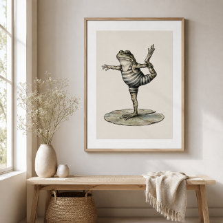 Póster de rana de yoga caprichosa en hoja de nenúf