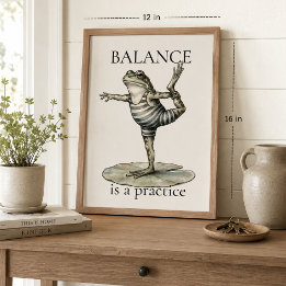 Póster de rana "El equilibrio es una práctica"
