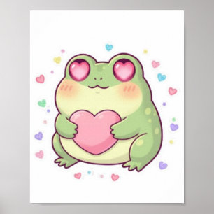 Póster de rana linda sosteniendo corazón Rana Kawa