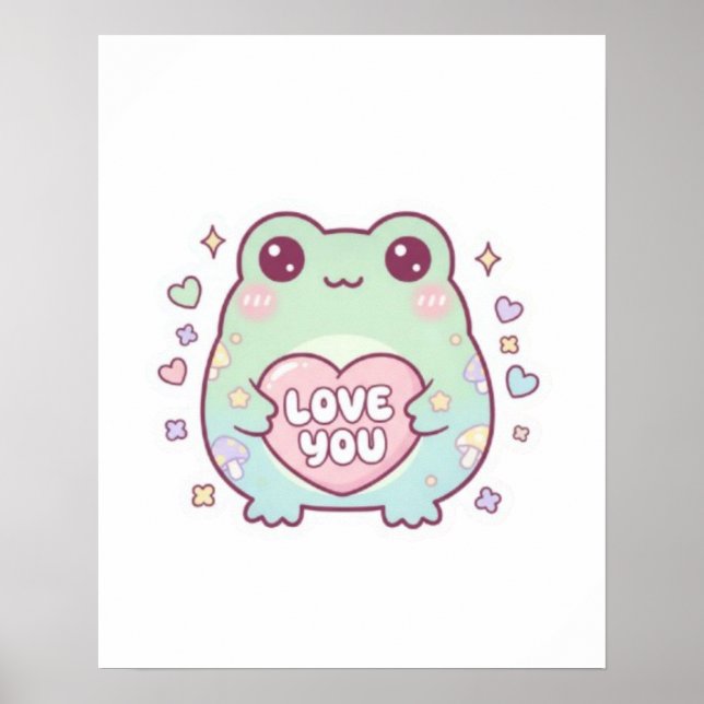 Póster de rana te amo romántico corazón estético (Frente)