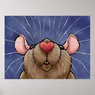 Póster de rata con corazón adorable