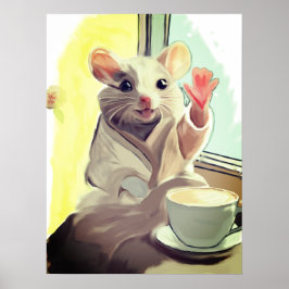 Poster de ratón acogedor por la mañana - Arte anim