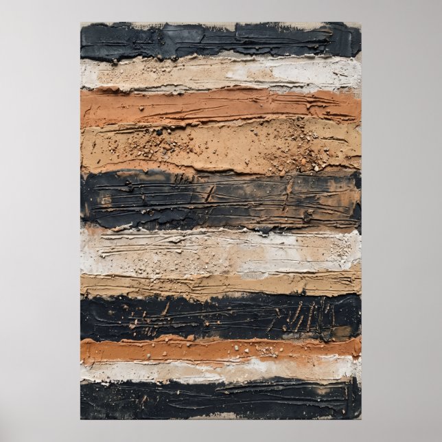 Póster de raya texturizada beige negro (Frente)